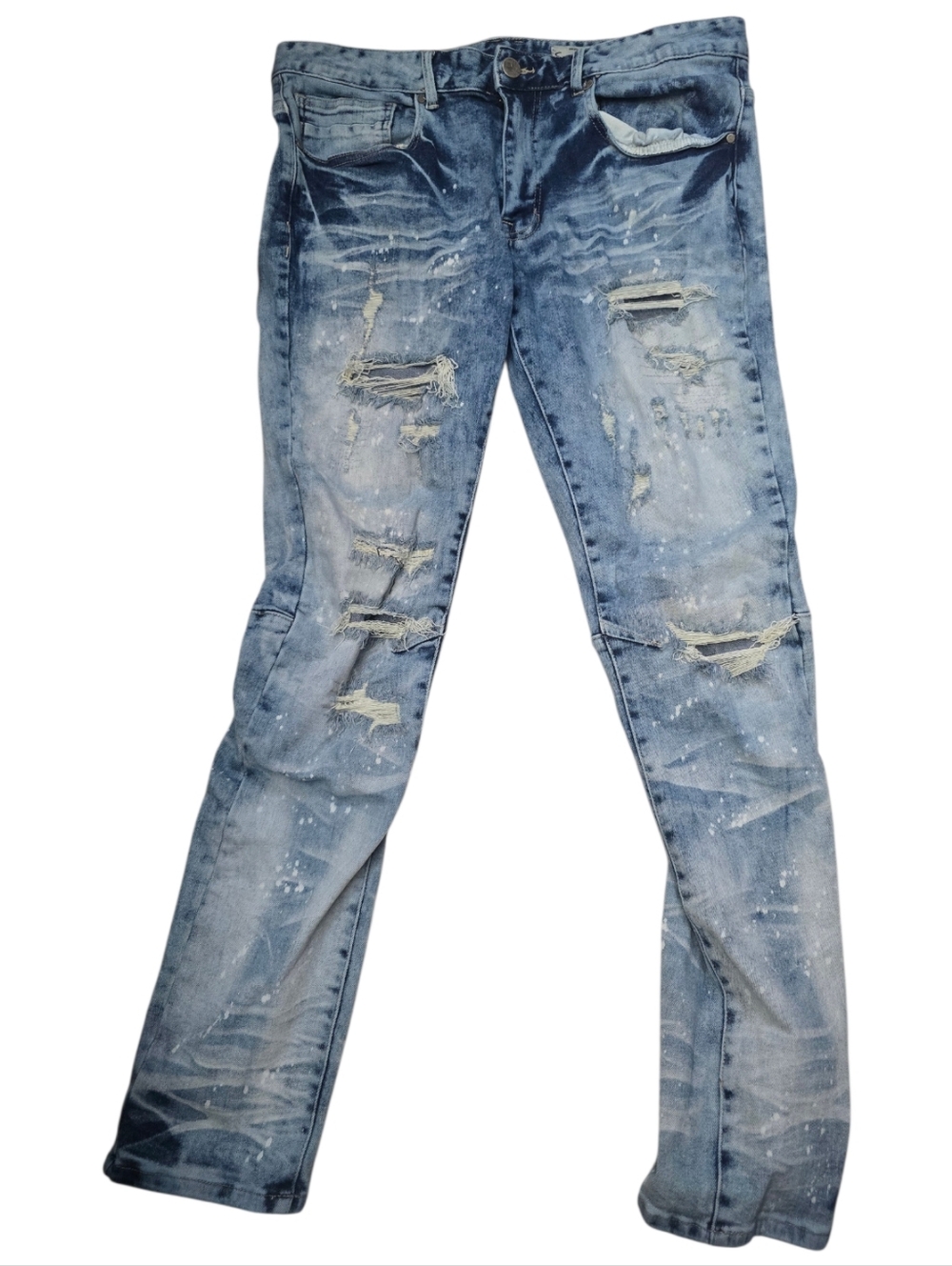 Smokerise Distressed Light Blue Men's Jeans, Size 36x34